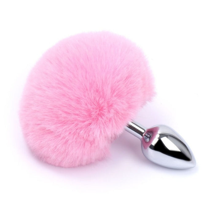 Plug Anal de Aço Prata com Pompom - MPA1402