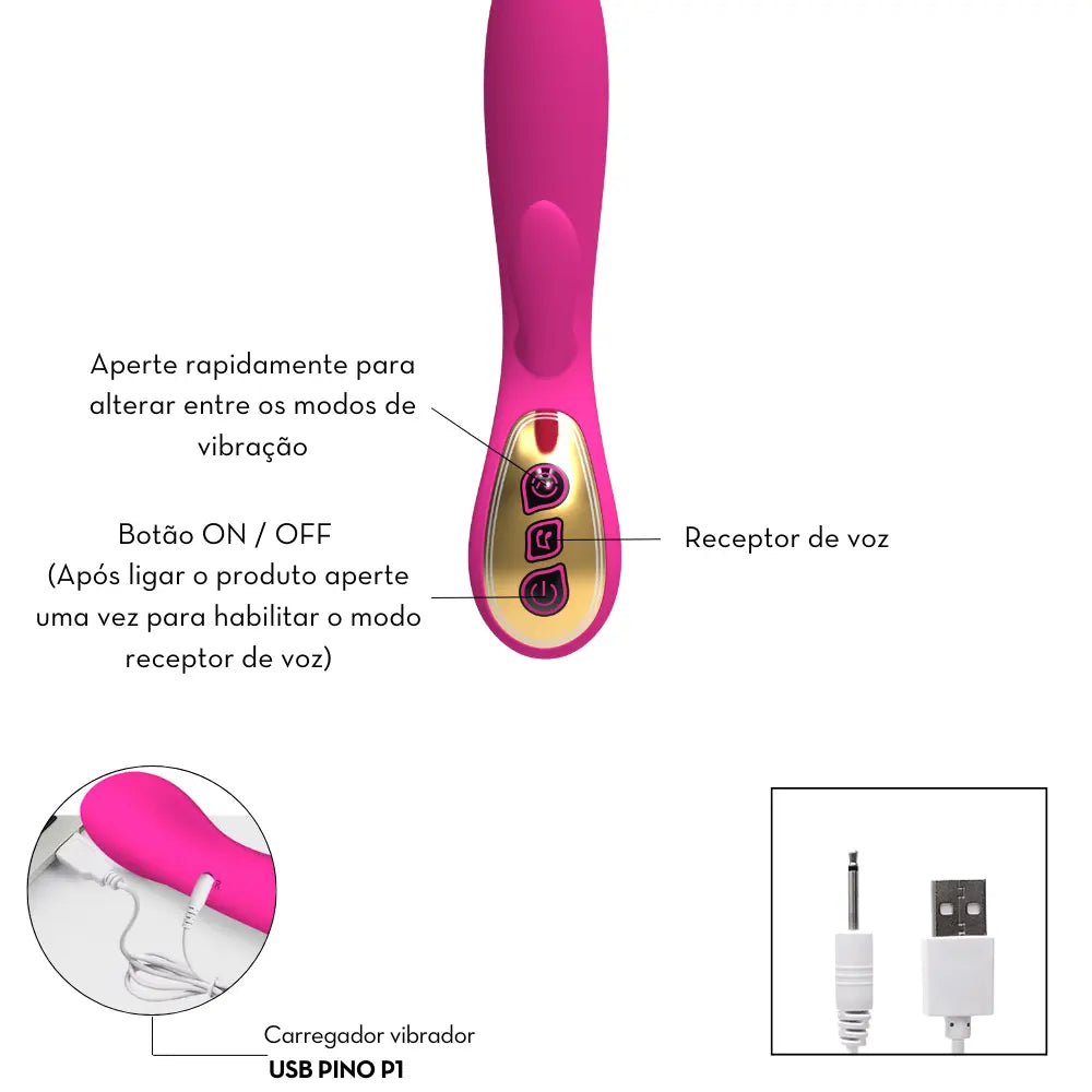 Vibrador Ponto G com Estimulador Clitoriano - Receptor de Voz - MVE2011