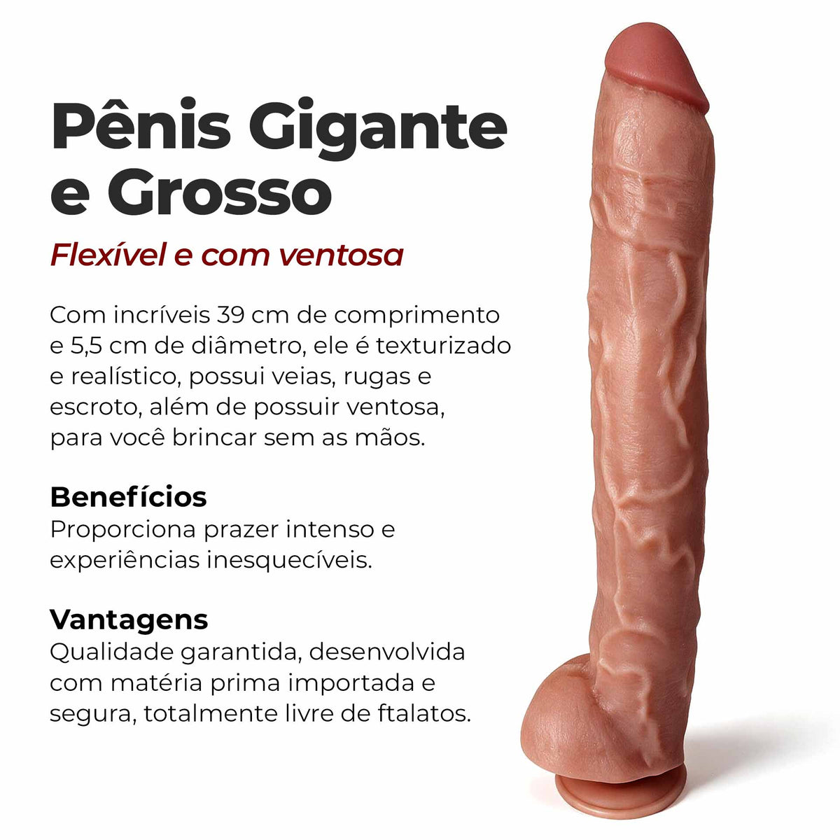 Prótese Negão da Picona Gigante e Grosso Com Ventosa 39x5,5cm - ADAO99M