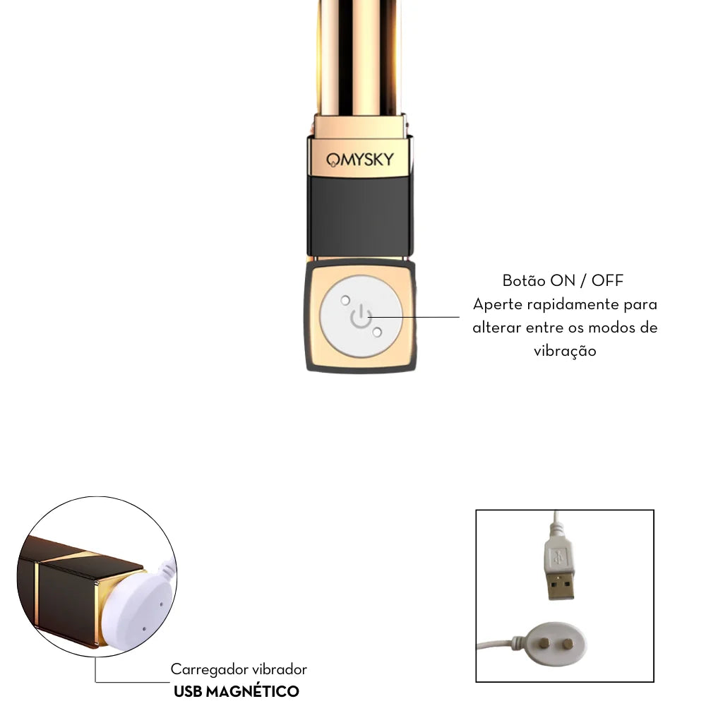 Vibrador Batom Luxo Recarregável - MLBA1315