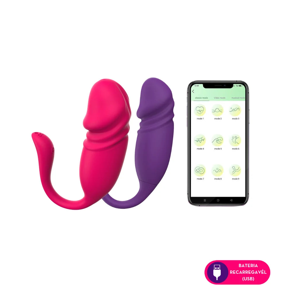 Vibrador de Casal Vai e Vem em Formato de Glande por Aplicativo - MLPP2157