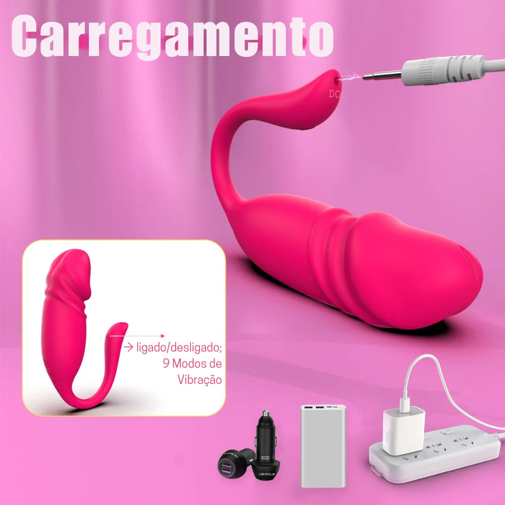 Vibrador de Casal Vai e Vem em Formato de Glande por Aplicativo - MLPP2157