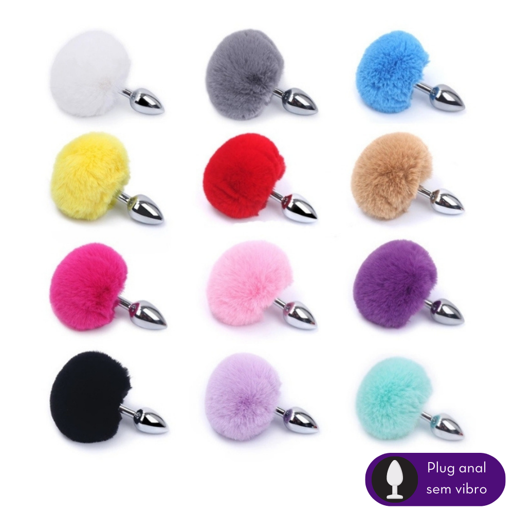 Plug Anal de Aço Prata com Pompom - MPA1402