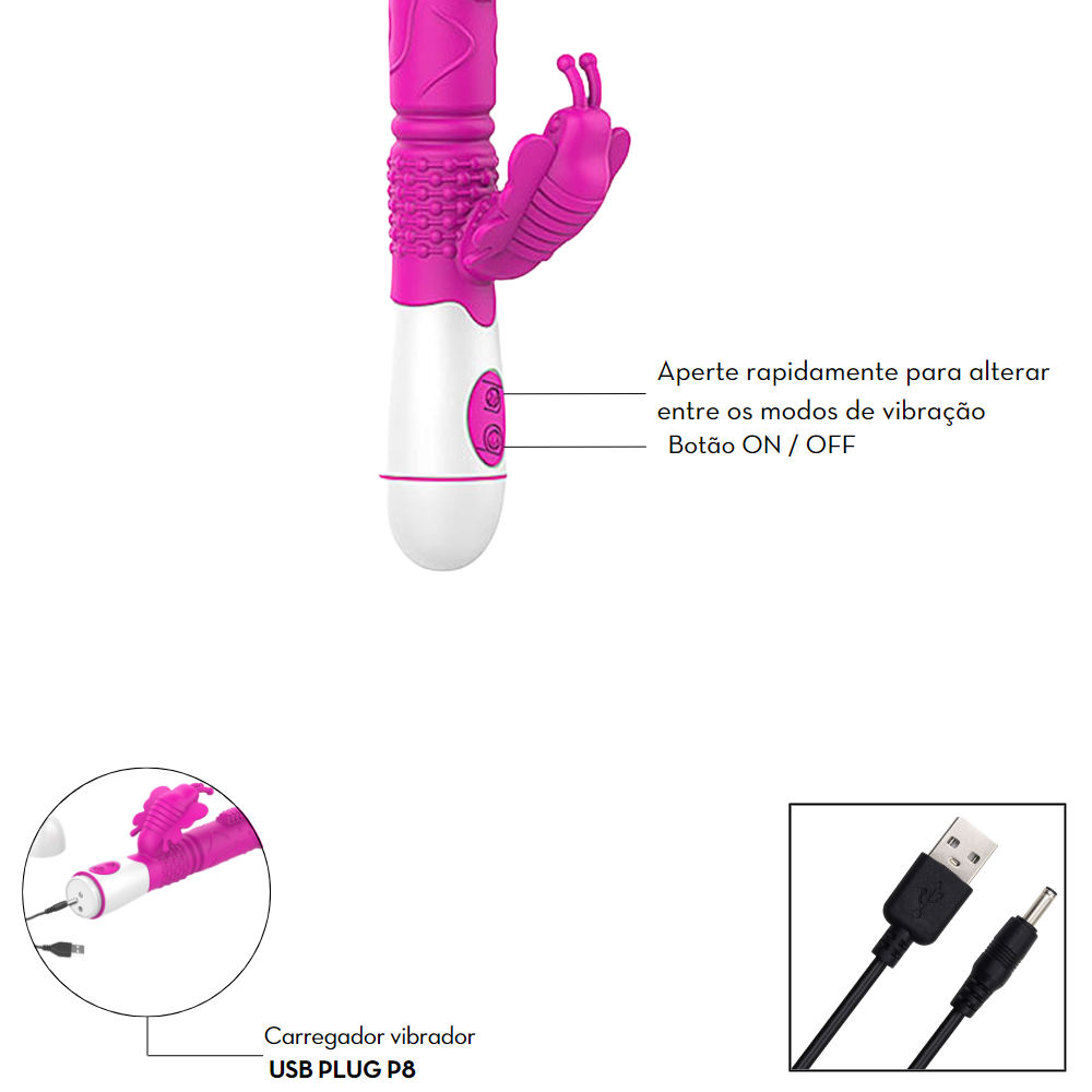 Vibrador Ponto G com Estimulador Clitoriano (USB) - MVE1039