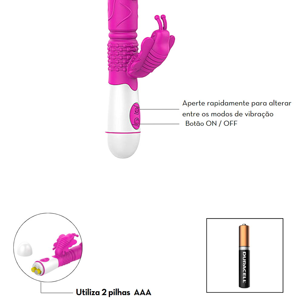 Vibrador Ponto G com Estimulador Clitoriano (PILHA) - MVE1039