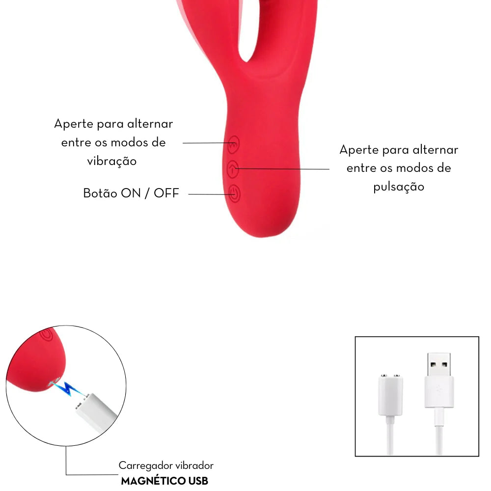Vibrador Ponto G c/ Pulsação Interna e Estimulação Clitoriana - MVE4358