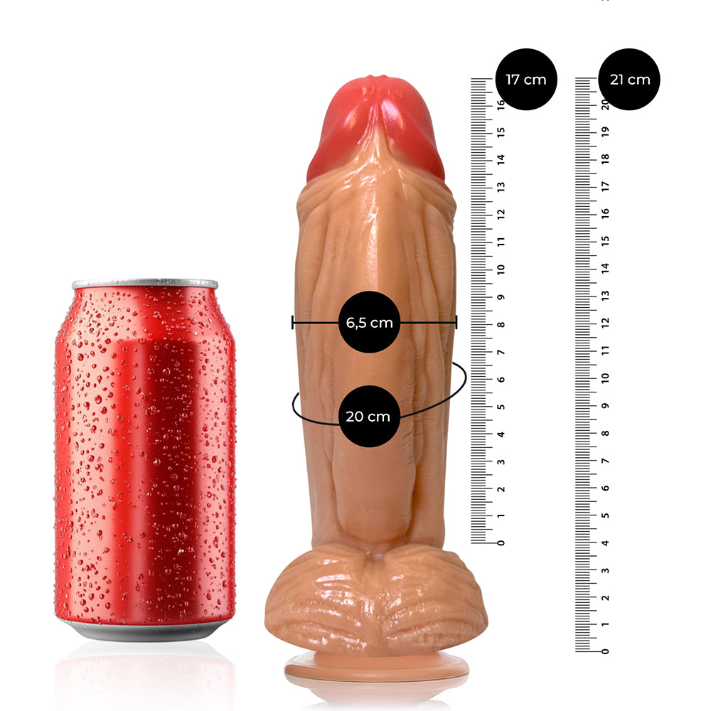 Prótese Peniana Ares 21x6,5cm Bege c/ Ventosa, Veiudo e Flexível - ADAO118V