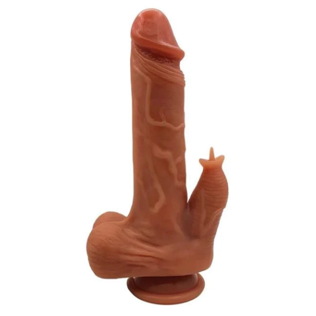 Prótese Realista 23cm c/ APP, Ventosa, Escroto e Estimulador Clitoriano - ME298