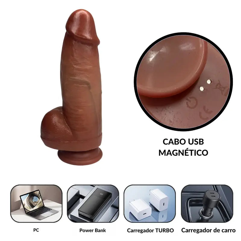 Prótese Peniana Vai e Vem com Aquecimento e Controle Remoto (16cm) - MLVP3623