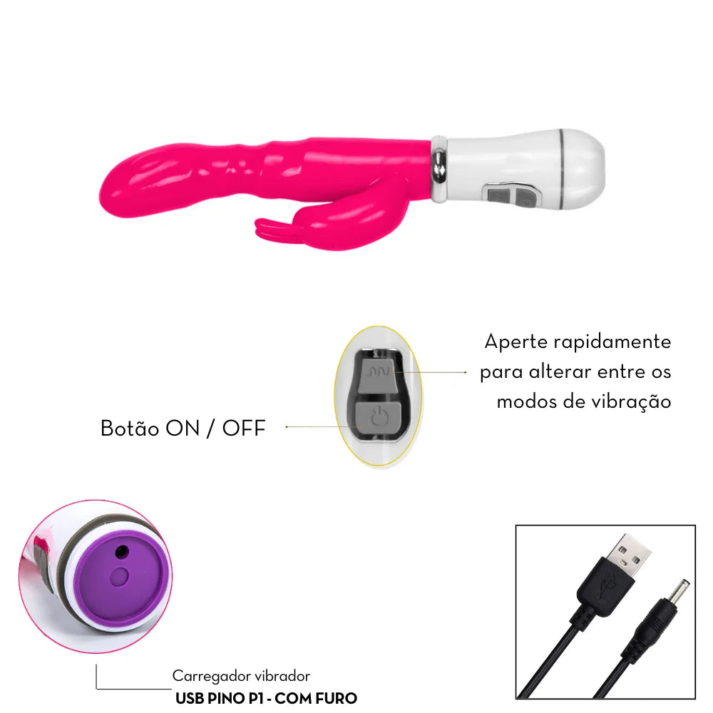 Vibrador Ponto G com Estimulador Rabbit Recarregável - MLVE1062