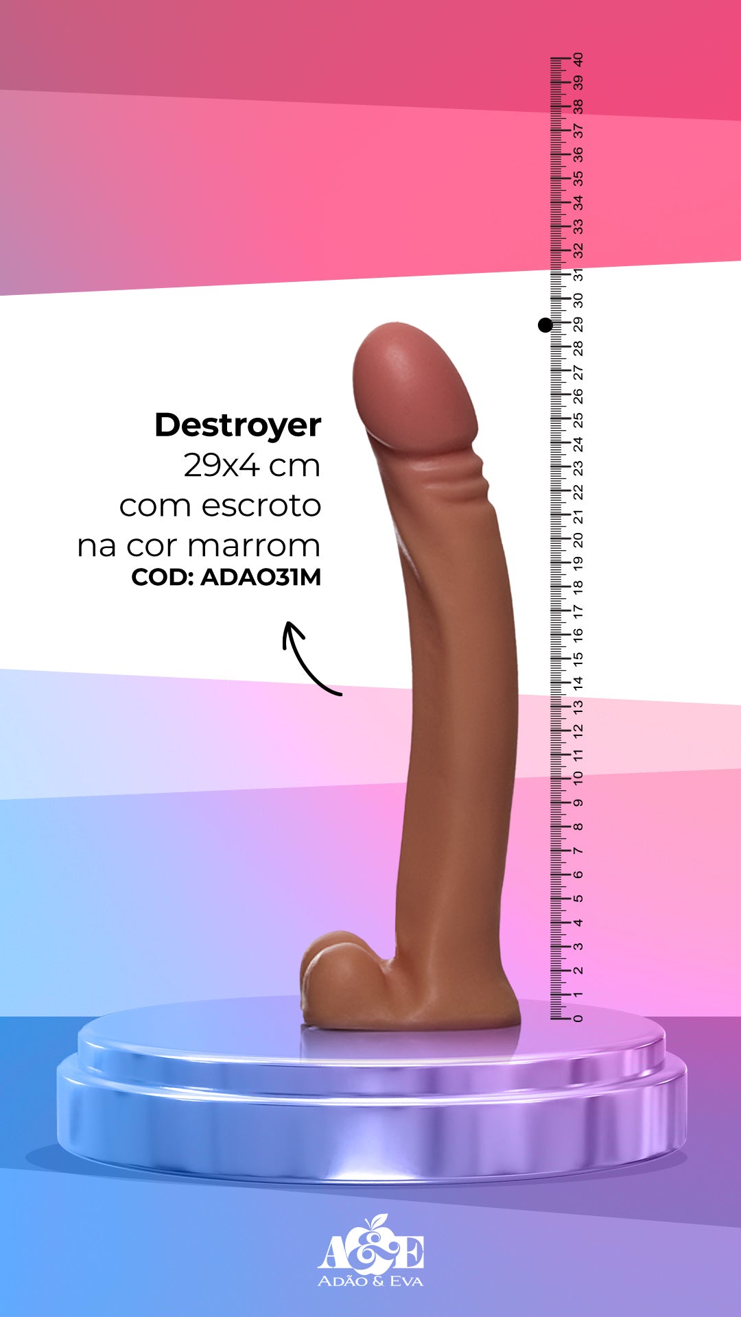 Prótese Realísta Destroyer 29x4cm Gigante com Escroto na Cor Marrom Realísta - ADAO31M