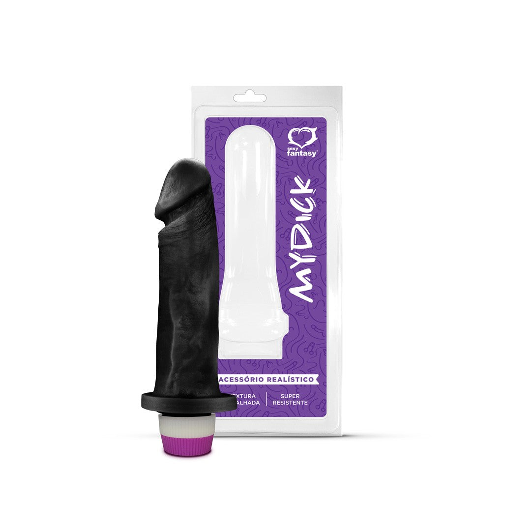 Prótese Realistica Preta Com Vibro - 18cm X 4,5cm - PCP014