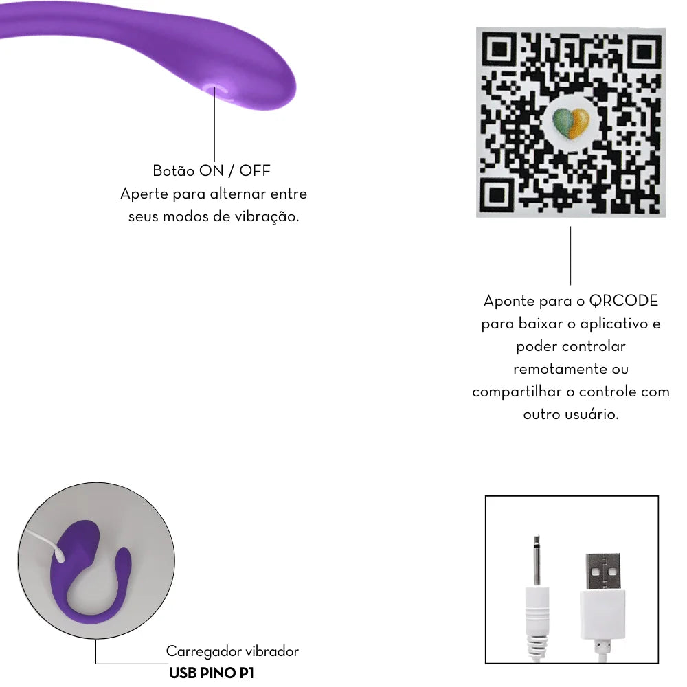 Vibrador de Casal em Formato de Glande por Aplicativo - MLPP1189