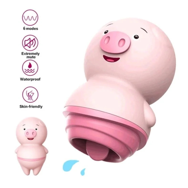 Vibrador Porquinho Recarregável Linguinha - 6 Modos de Vibração