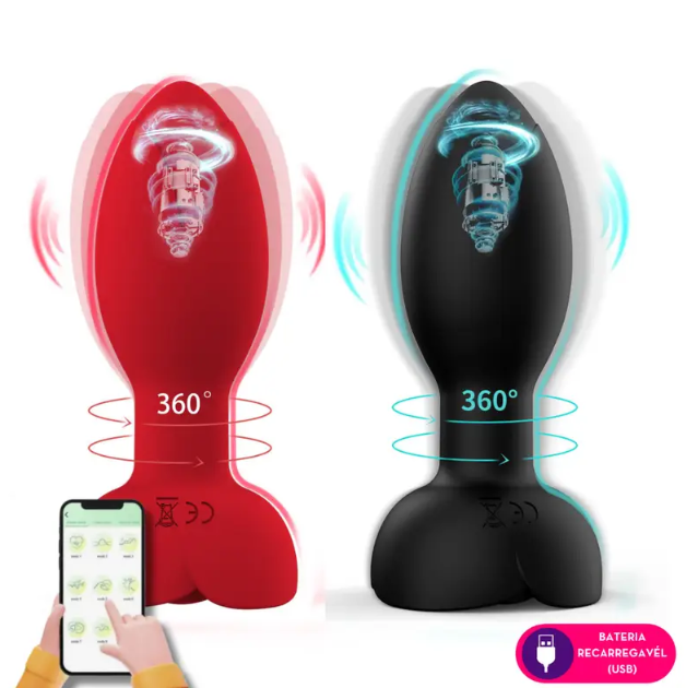 Plug Anal Vibratório por Aplicativo em Silicone com Rotação 360° - MLPP6084PT