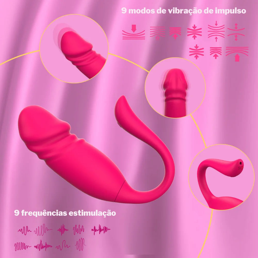 Vibrador de Casal Vai e Vem em Formato de Glande por Aplicativo - MLPP2157