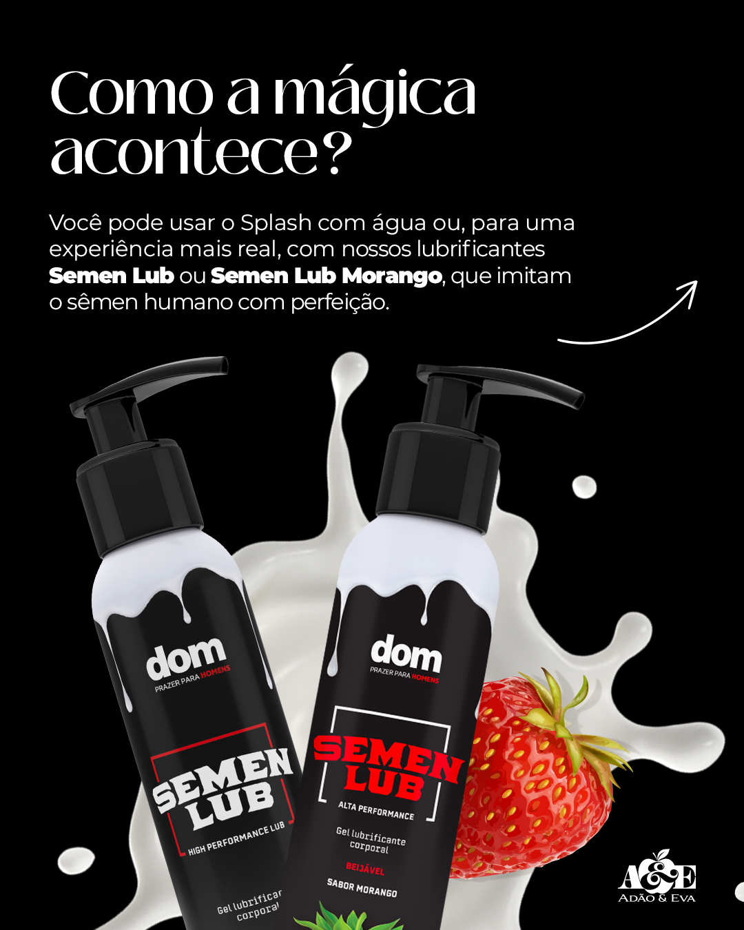 Kit Splash - Prótese Que Ejacula + Semen Lub Morango - KITADAO26E