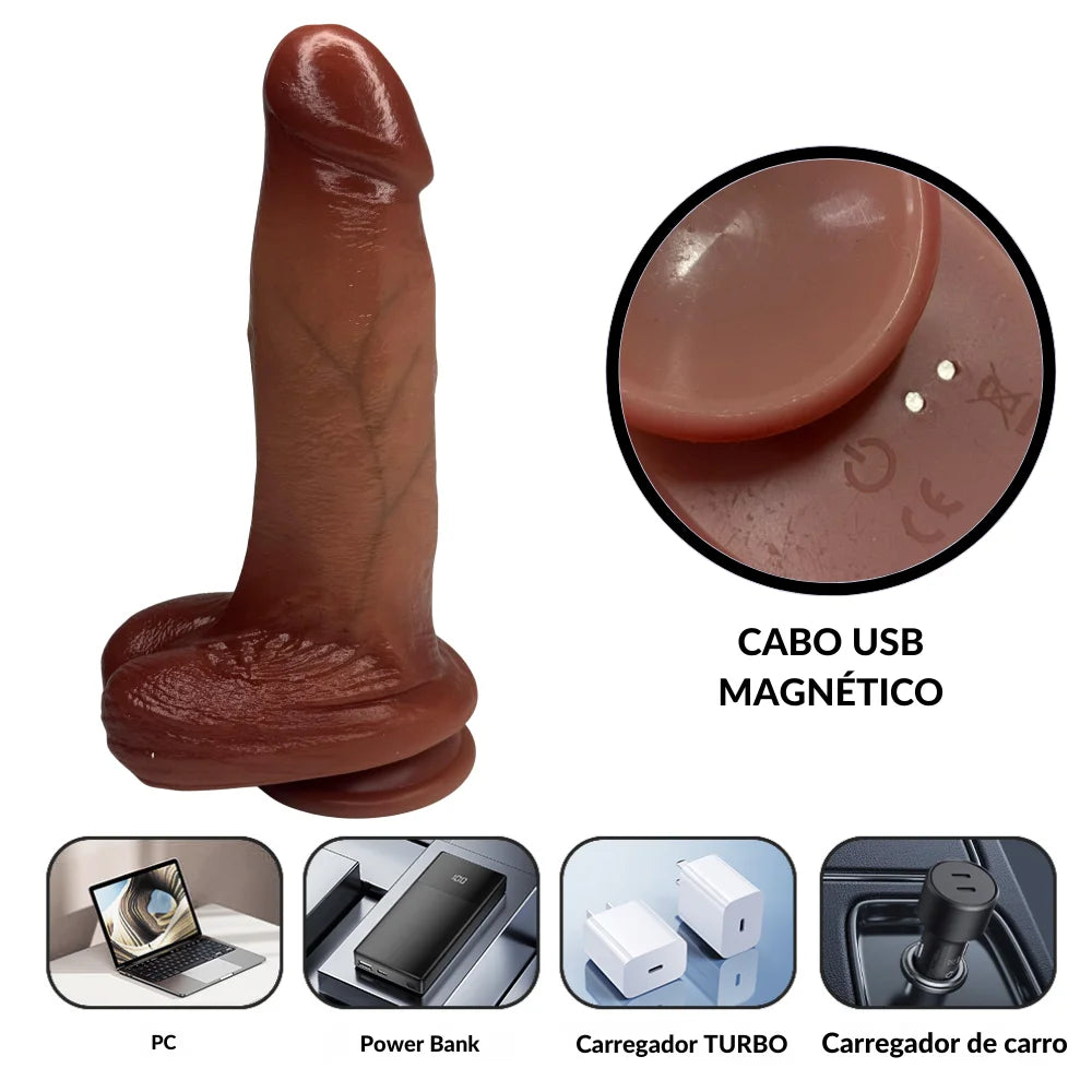 Prótese Peniana Vai e Vem com Aquecimento e Controle Remoto (17cm) - MLVP3621